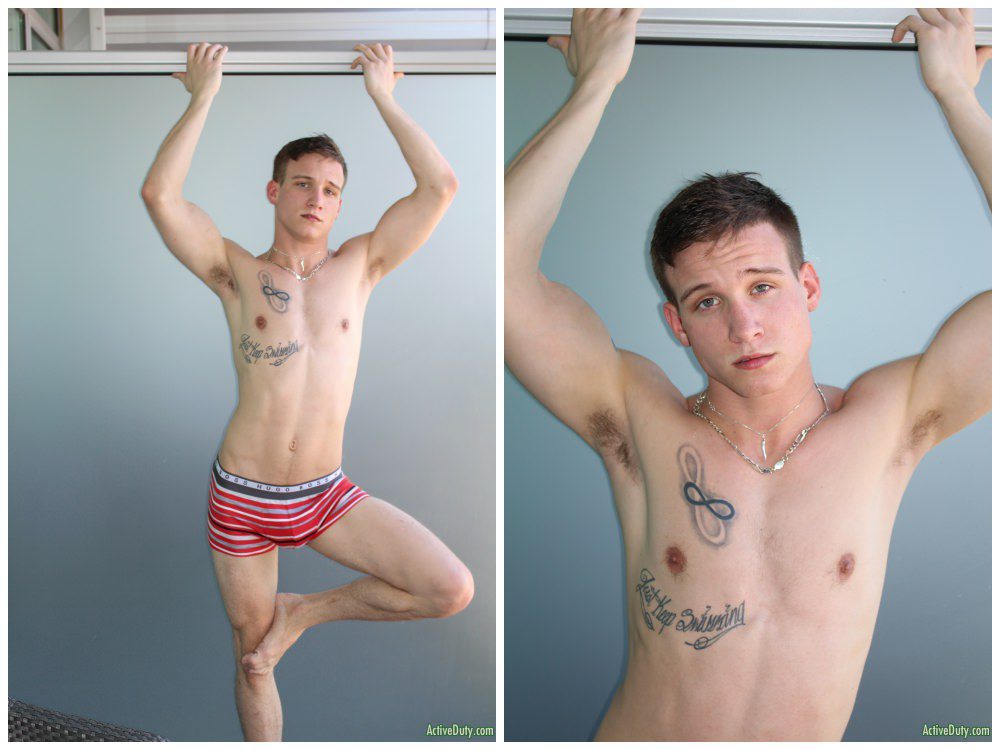 Inked jock Mike Hollister jerks off, Active Duty xxx free gay porn.4